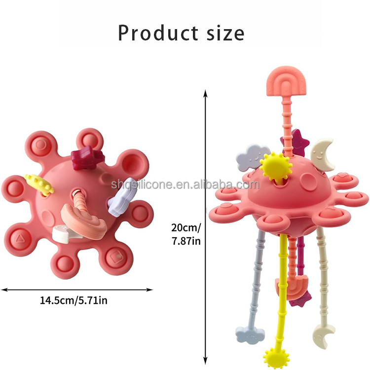 Baby Montessori Sensory Development Pull String Toy Silicone Teething Activity Early Learning Educational Gift for Toddlers