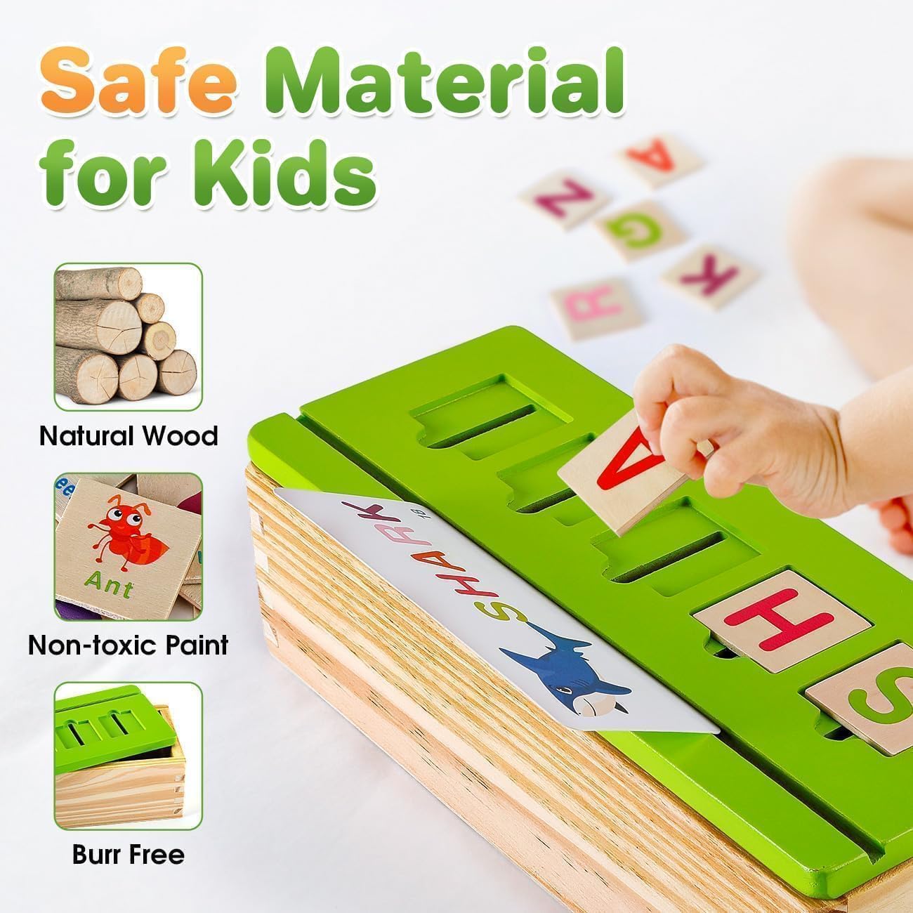 Montessori Wooden Educational Toys Unisex Toddlers 3-5 Years Old Spelling Cognition Matching Game Preschool Math Learning Tool