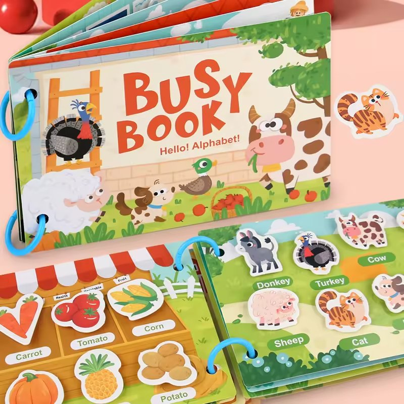 Montessori Sensory Educational Toys for Autism Kids Early Learning Busy Book with Alphabet Animals Made From Paper