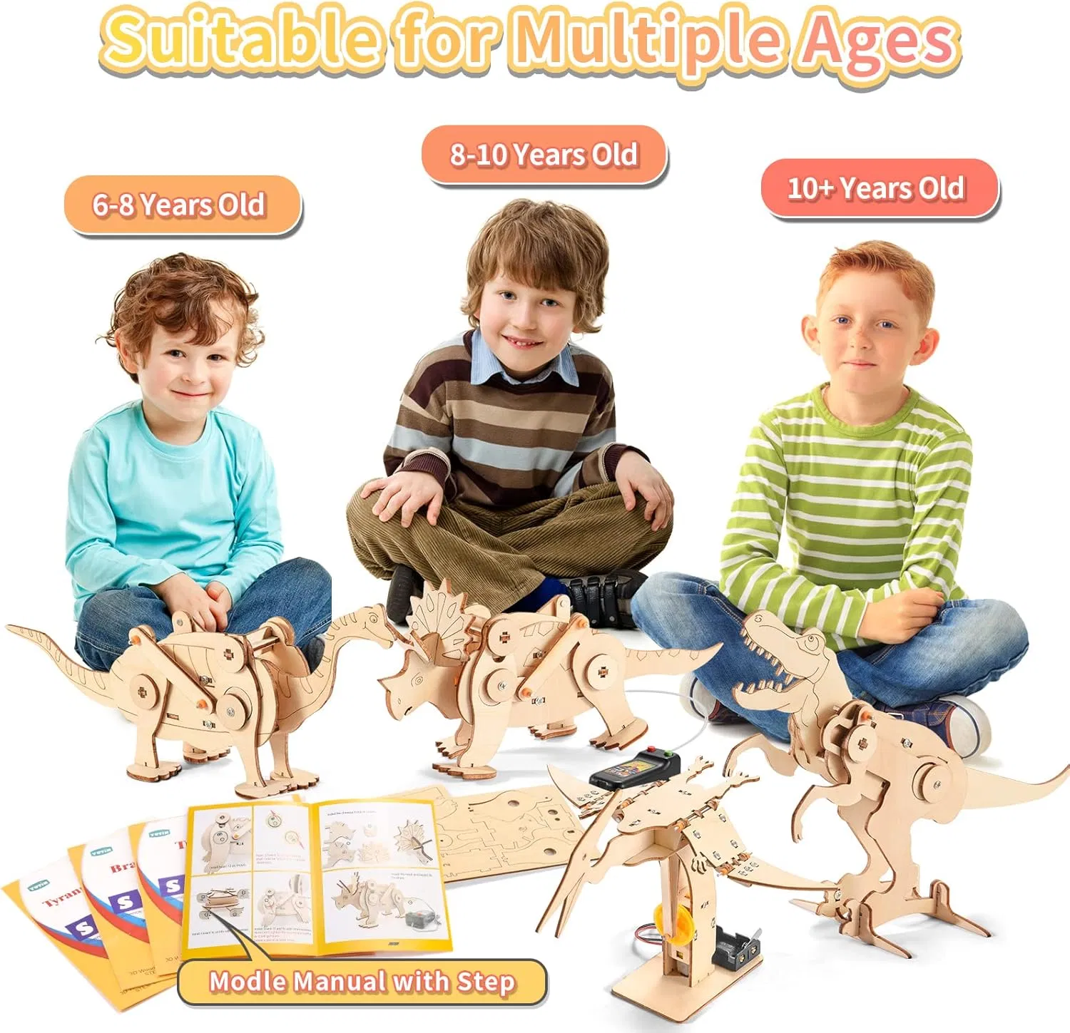 Educational Wooden Dinosaur Construction Toys for Young Minds Stem Kits 3D Building Stem Creative Scientific Programming Learning Wooden Educational Toys for Ki