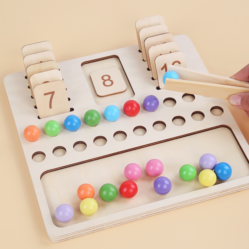 Children Learning Math Toy Education Game Montessori Wooden Counting Board Beads Tray Number Calculation Toy Kids Learning Math