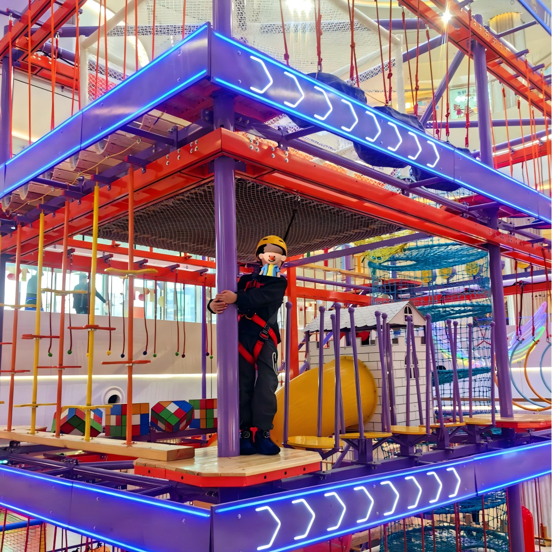 Children's Indoor Playground Equipment With Elevated Obstacle Course &amp; Rock Climbing Soft Play For Kids-Aoleao Brand