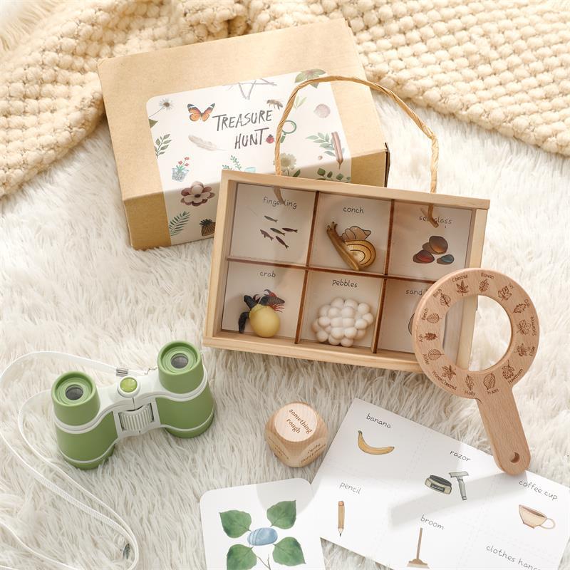 Cross-border Early Education Exploration Cognitive Toys Outdoor Adventure Zhejiang Wooden Magnifying Telescope Animal Plant Set