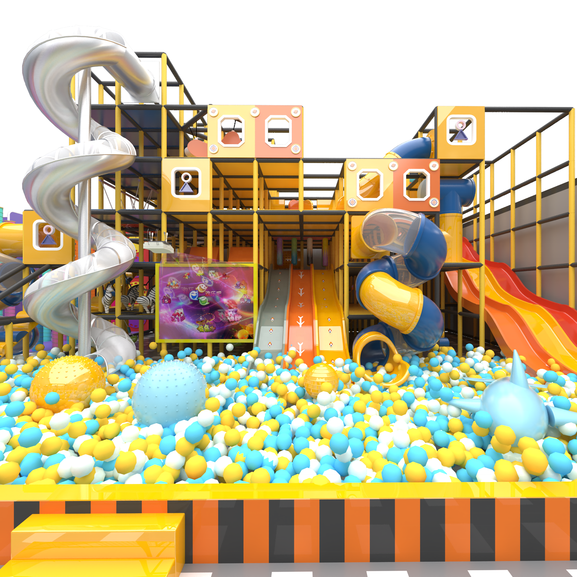 9m Height Indoor Playground With Spiral Slide &amp; Multi-Layer Play Structures | Commercial Kids Amusement Equipment
