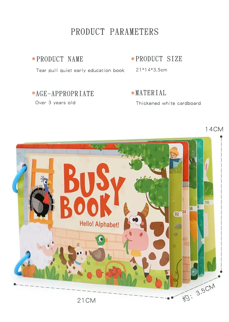 Montessori Sensory Educational Toys for Autism Kids Early Learning Busy Book with Alphabet Animals Made From Paper