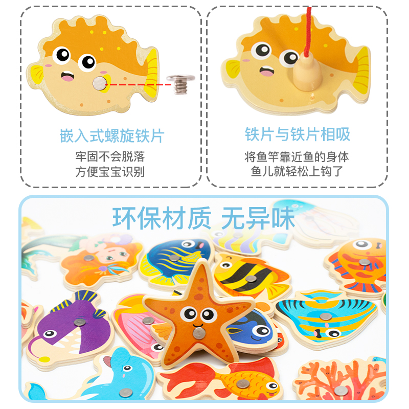 YUCI Wooden Kids Pretend Fishing Toy Fine Motor Skill Learning Toys Fishing Toy