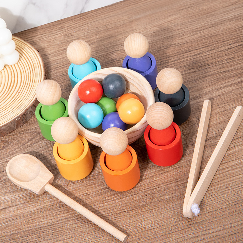 Children's Infant Early Learning Montessori Wooden Seven-color Ball Cup Color Classification Cognitive Matching Educational Toys