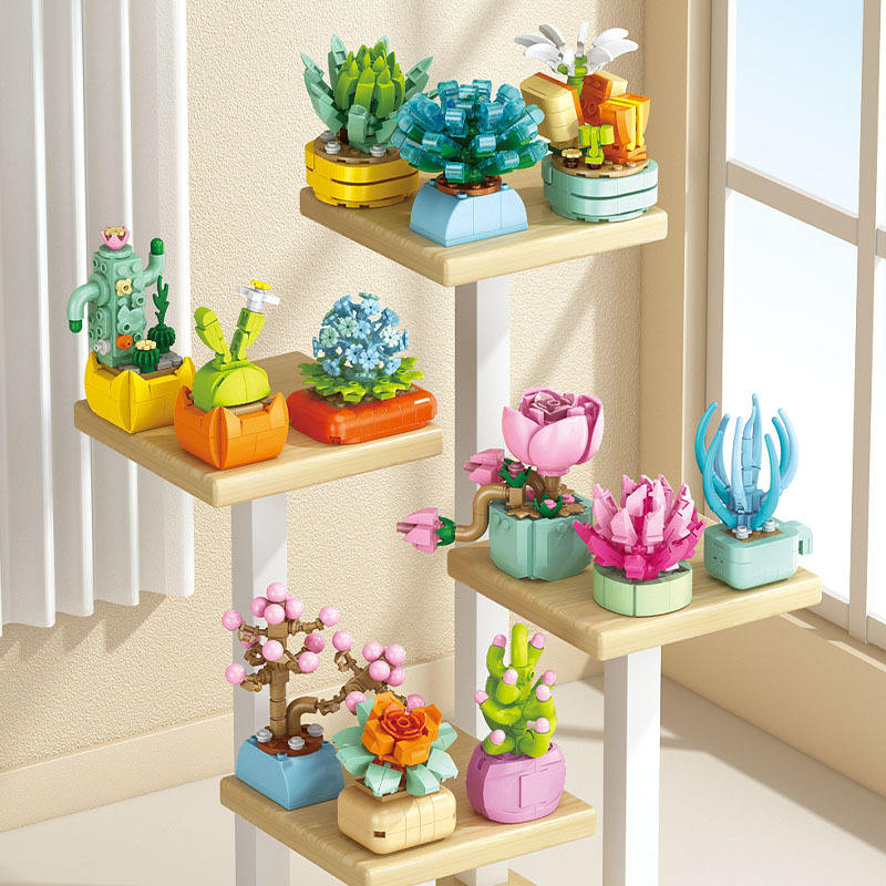 Xinbo Hot New Pearl Rose Tulip Succulent Potted Plant Flower Building Block Sets Educational DIY Idea Gift Kids Adults Made ABS