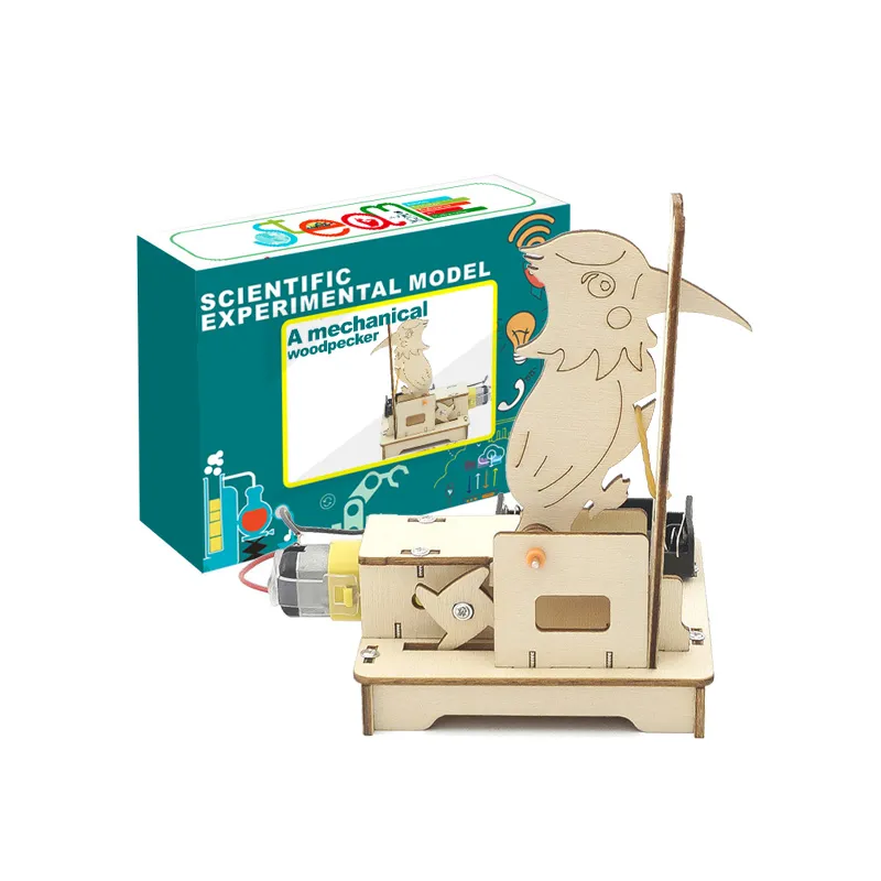 DIY Wooden Mechanical Woodpecker Children Handmade Building Model Toys Stem Fun Science Experiment Kit for Kids Gift