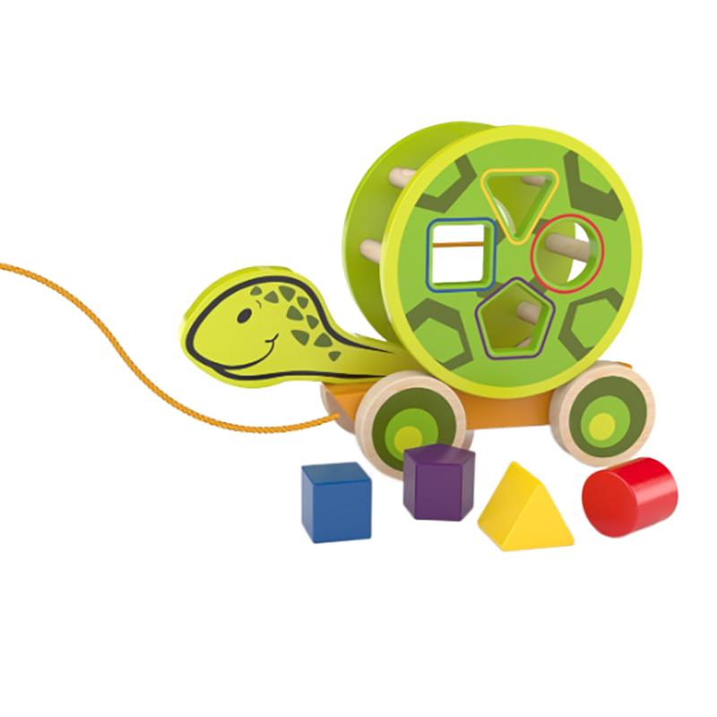 Walk-a-Long Wooden Pull Along Turtle with Shape Sorter Toys