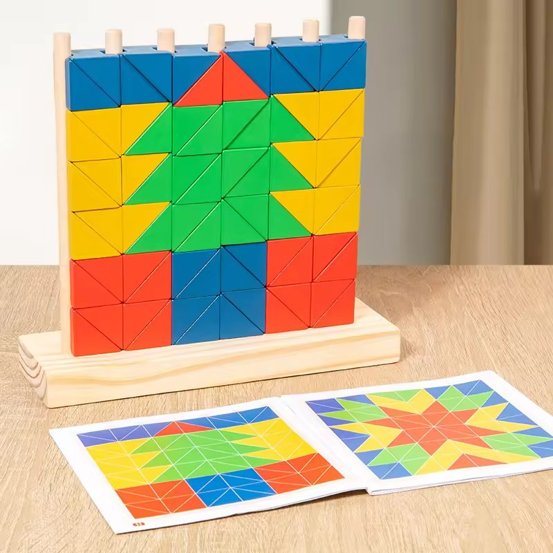 Creative Wooden Triangle Puzzle for Children Interactive Educational Toy for Parent-Child Concentration Training Memory Logic