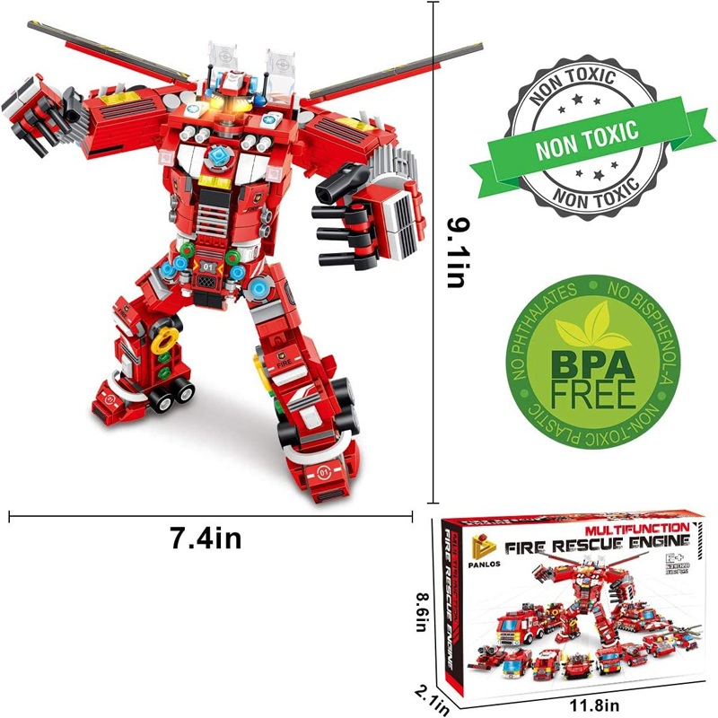 836 PCS Robot Building Kit 8-in-1 Kids Model Engineering Construction Vehicle Building Blocks Sets Stem Learning Fire Truck Toy