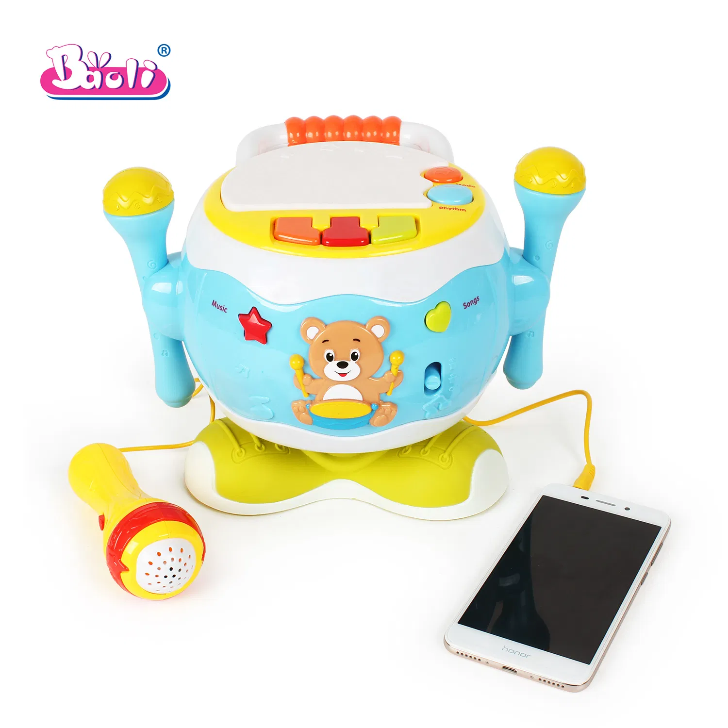 Baoli Interactive Kids Drum Toy with Microphone and Flashing Lights, Musical Learning Toy with MP3 Connection for Toddlers