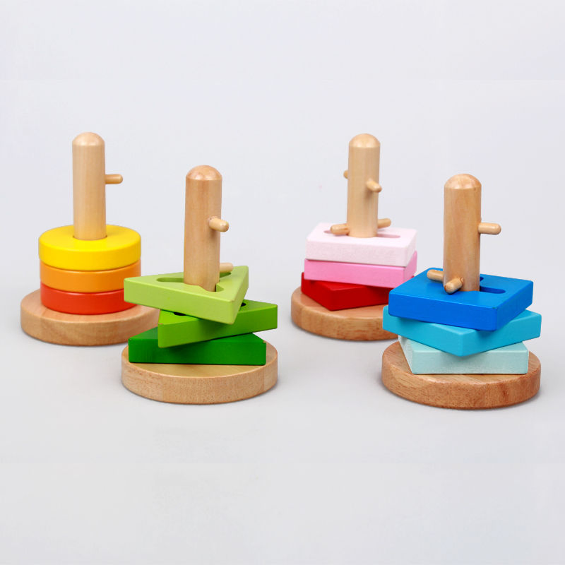 Educational Sorting Ring Blocks Wooden Shape Sorter Puzzle Wooden Toys