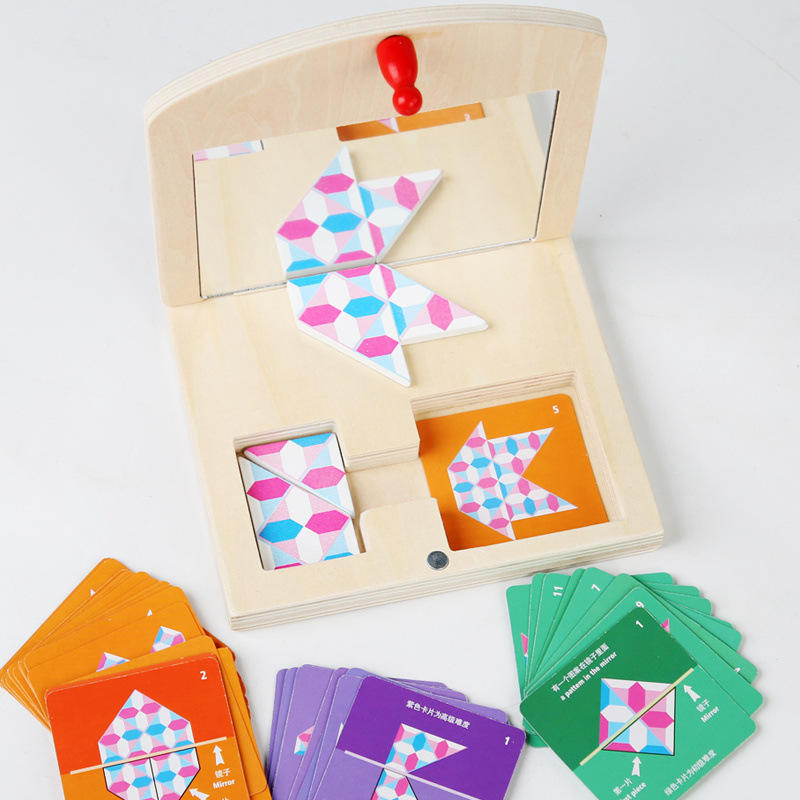 Zhiqu Creative Educational Wooden Bamboo Dly Toy Age 5-7 Geometric Shape Matching Mirror Imaging Children's Logical Thinking Toy