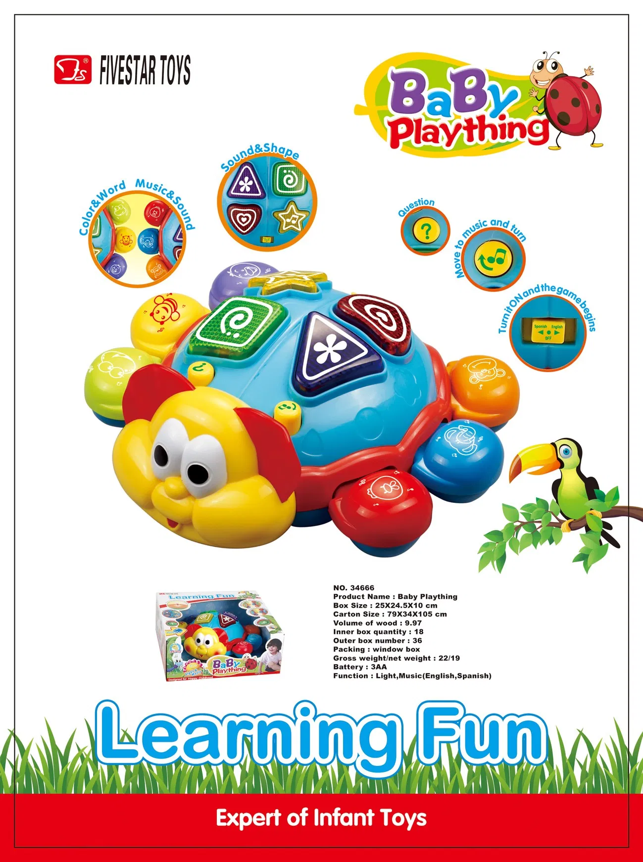 Juguete Wholesale Infant Toys Educational Learning Baby Early Musical Music Animal Electric Universal Beetle Baby Animal Musical Toy