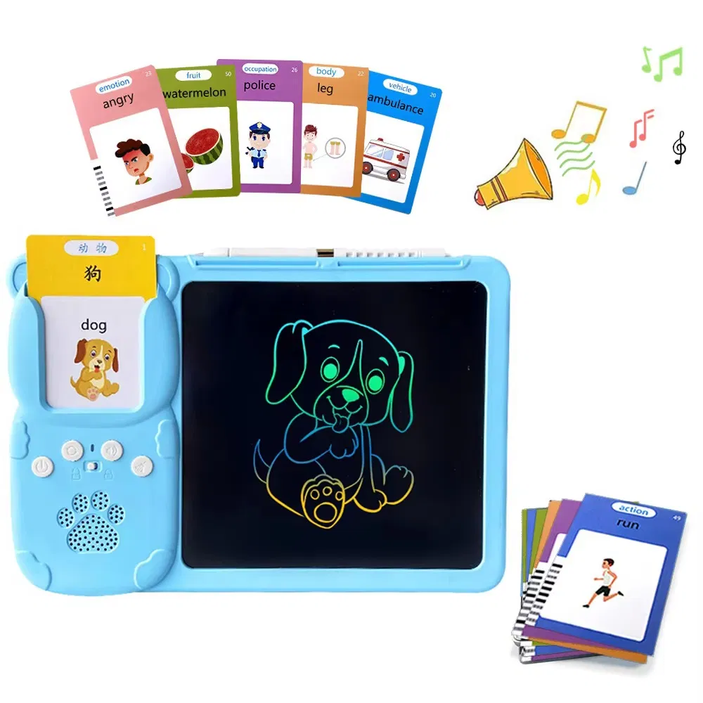 AiJH 2 in 1 Learning Flash Card Machine LCD Drawing Doodle Reading Early Education DIY 112 Cards Drawing Toys