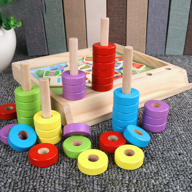 Educational Montessori Math Toys Early Learning Puzzle Counting Box Wooden Toy for Kids