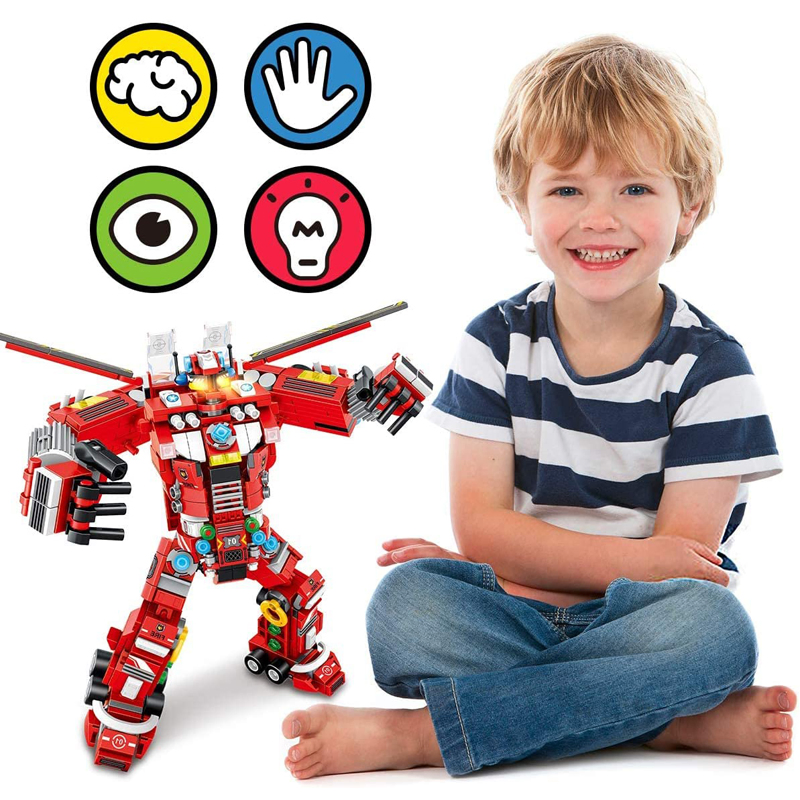 836 PCS Robot Building Kit 8-in-1 Kids Model Engineering Construction Vehicle Building Blocks Sets Stem Learning Fire Truck Toy