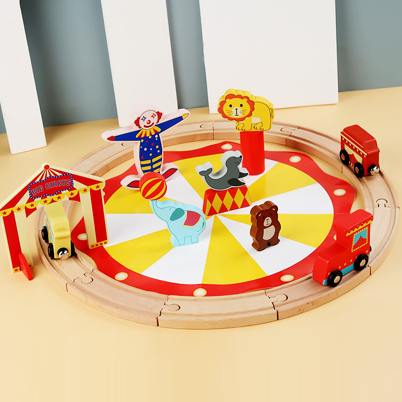 Wooden Little Train Circus Track Set Toy Children Hand-Eye Coordination Play Toy Kids Early Education Intelligence Toy