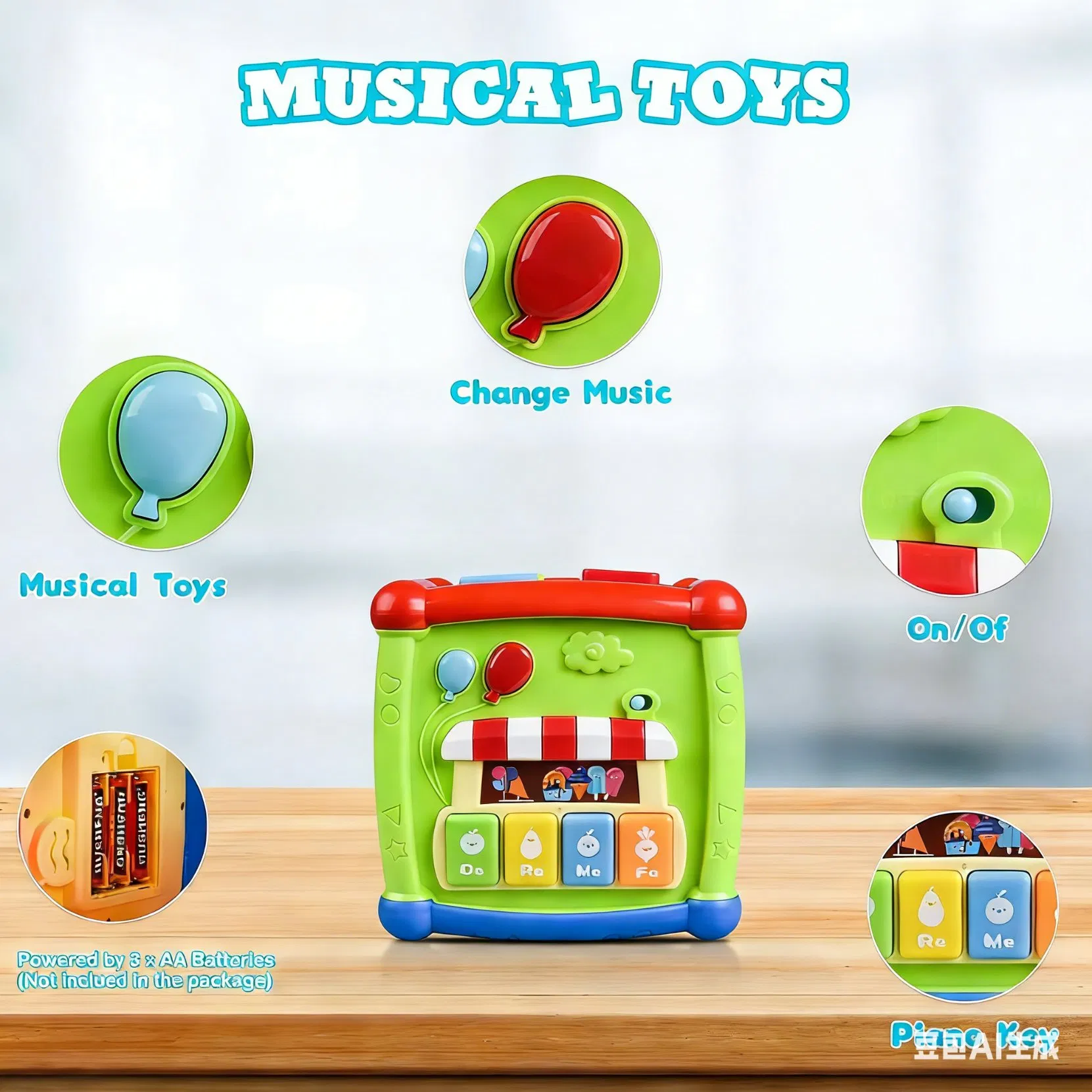 HUANGER 6 in 1 Musical Baby Learning Toys Play Set Colorful Shape Sorter Montessori Educational Toys Activity Cube Baby Toys