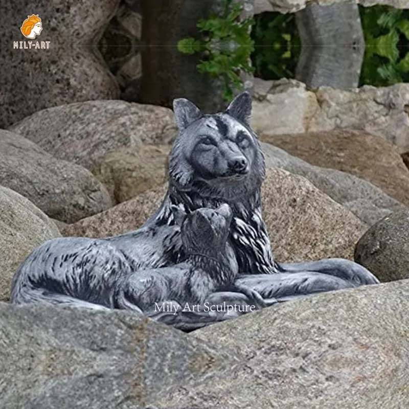 Bronze Wolf Dog Sculpture