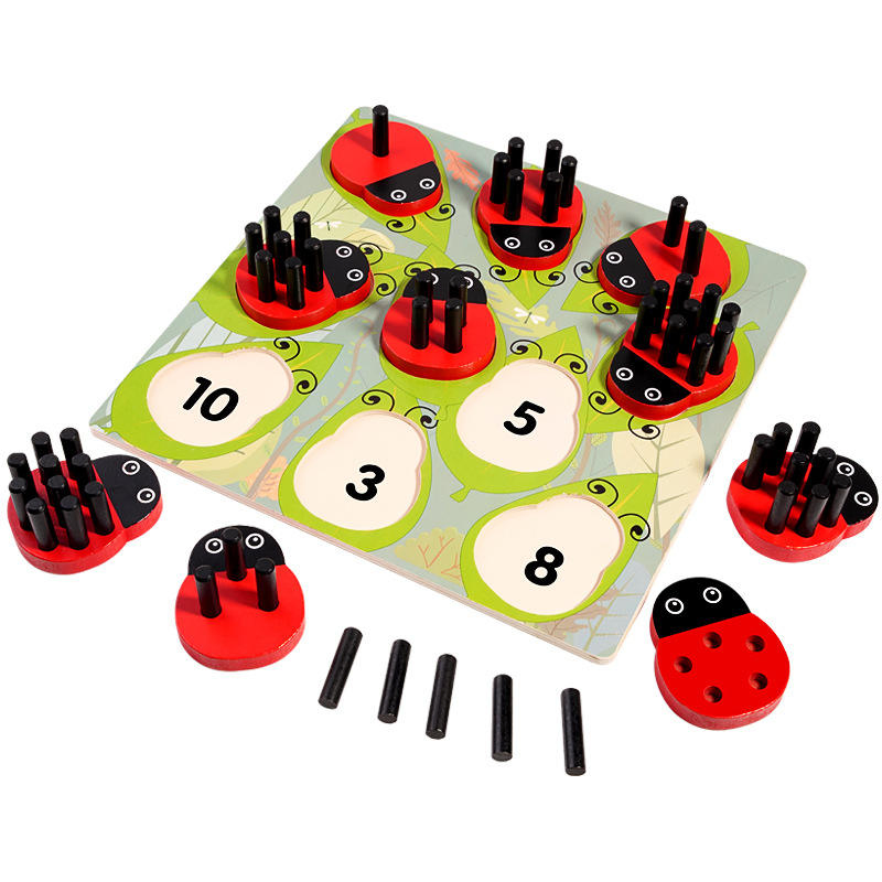 Zhiqu Wooden Puzzle Early Education Parent-Child Interactive Game Fine Motor Balance Training Ladybug Quantity Educational Toys