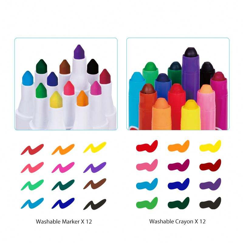 Little Artist Art Kit with 12 Colors Washable Crayon, Washable Marker and 2 Coloring Book Kids Art Drawingset