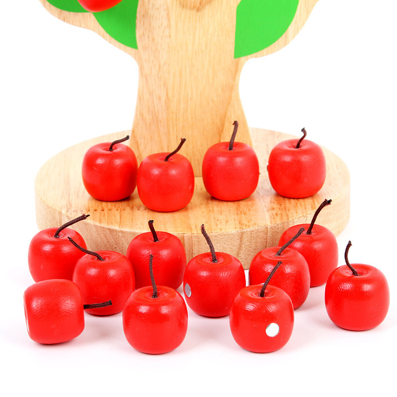 Wooden Puzzle Magnetic Apple Tree Children Interactive Game Toy Baby Pick Fruit Educational Mathematics Toys