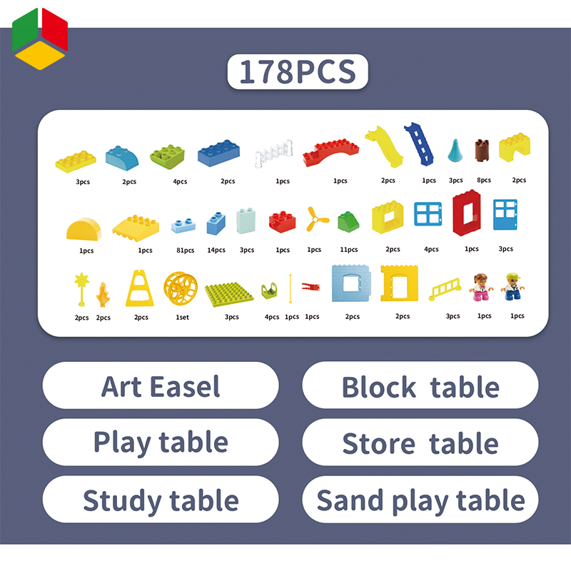 QS Children′ S Early Education Funny Block Table Chair Set Kids DIY Block Toys Multifunction Fold Painting Study Building Block Table Baby Learning Toys