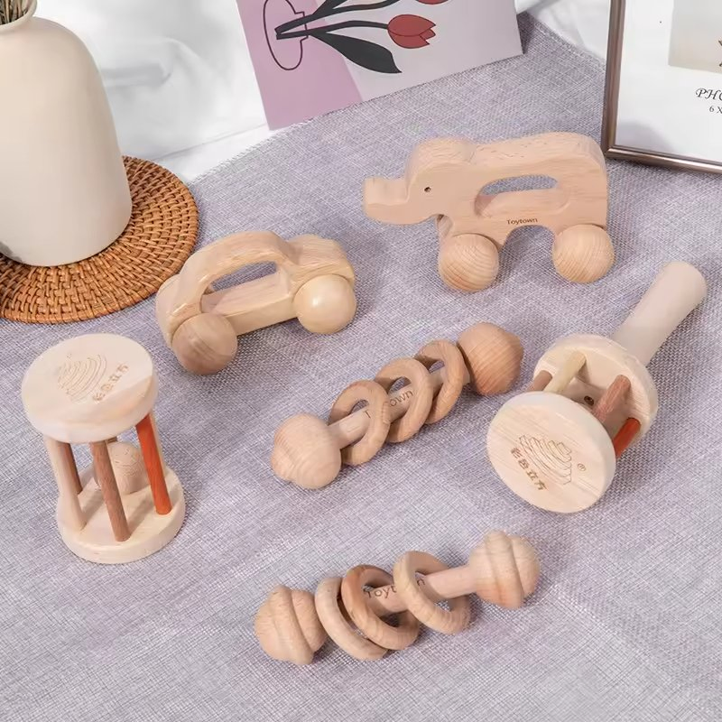 Handcrafted Montessori Wooden Rattle Soft Toy for Men Women Children Enhancing Hand-Eye Coordination Baby Rattles