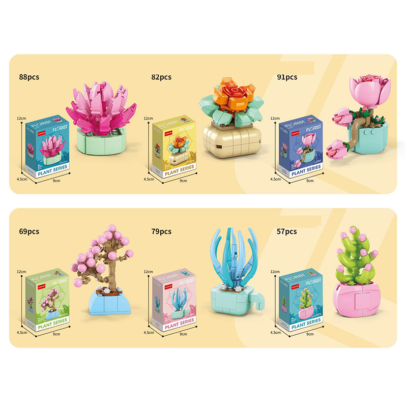 Xinbo Mini DIY Garden Assembly Flower Series Block Succulent Building Blocks Set for Friends Gift