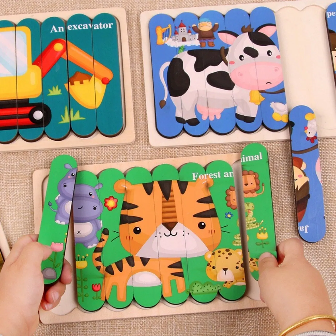 Children Cognitive Jigsaw Puzzle Brain-Moving Toys for Boys and Girls Baby Intelligence Development Early Education Cartoon Animal Puzzles Game