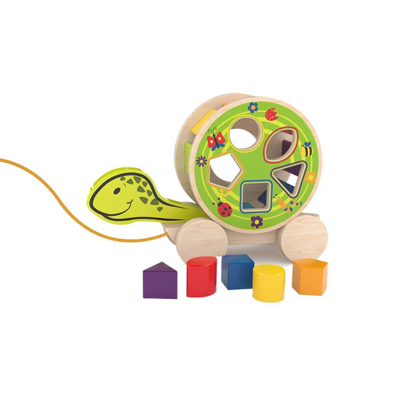 Walk-a-Long Wooden Pull Along Turtle with Shape Sorter Toys