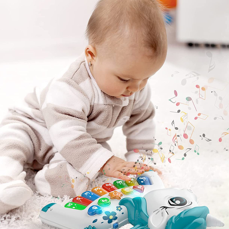 Baby Aminal Language Teacher Piano Toy Electronic Musical Learning Toysinfant Crawling Unicorn Toys with Music and Flashing Lights