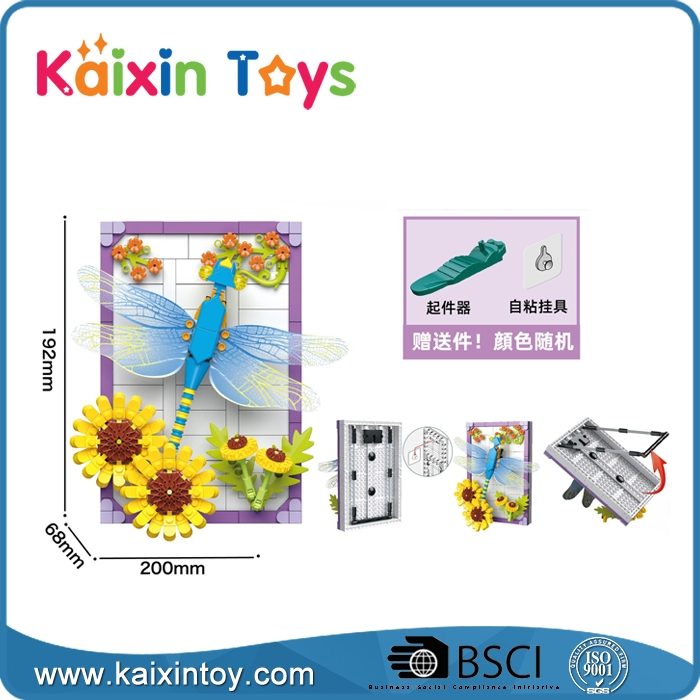 3D Insects Plants Idea Art Frame Building, 3D Painting Wall Art, Sunflower Dragonfly for Nature Idea Art Collection Building Blocks,Creative Insect Building Set