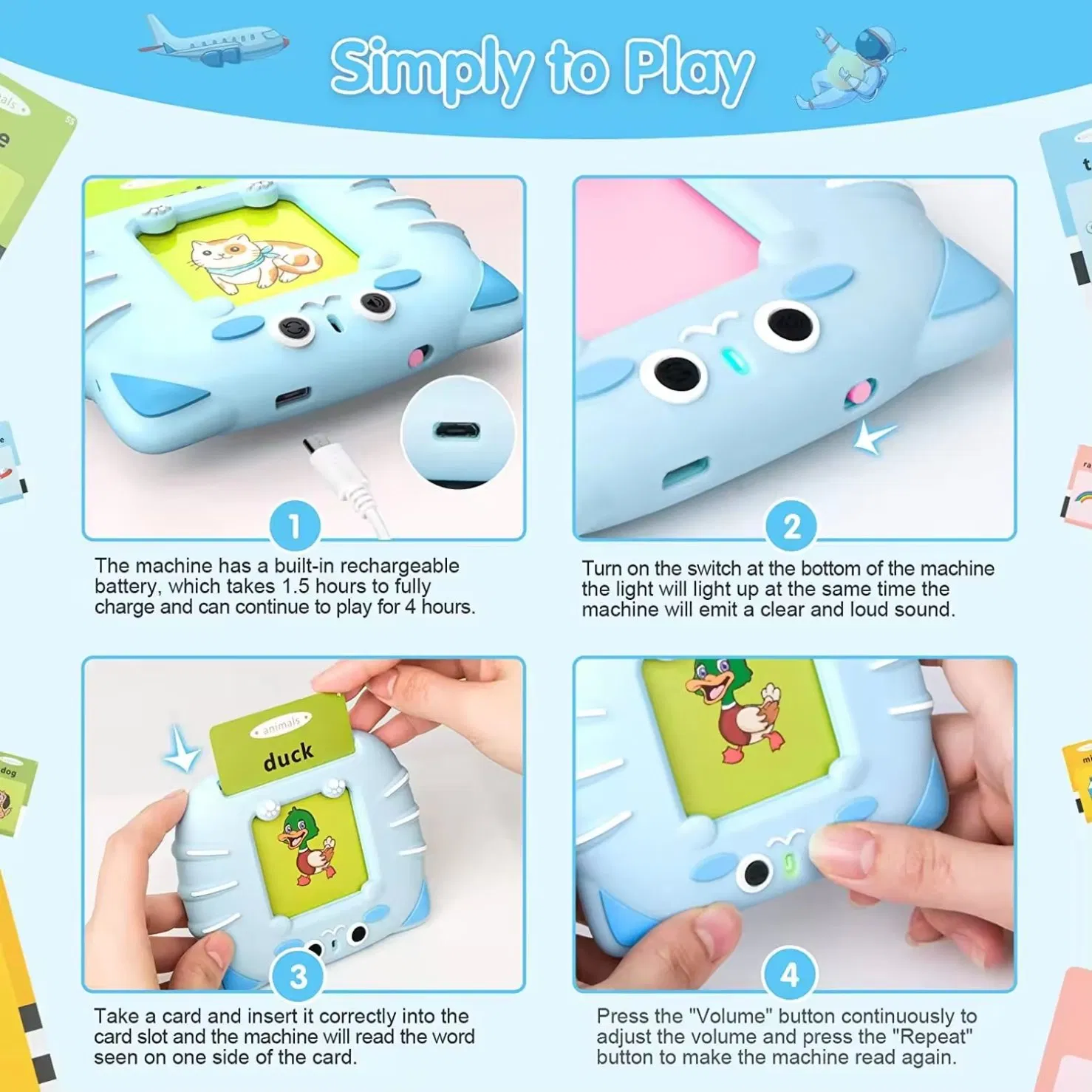 2 in 1 Educational English Language Electronic Talking Flash Cards LCD Writing Drawing Pad Early Learning Toys