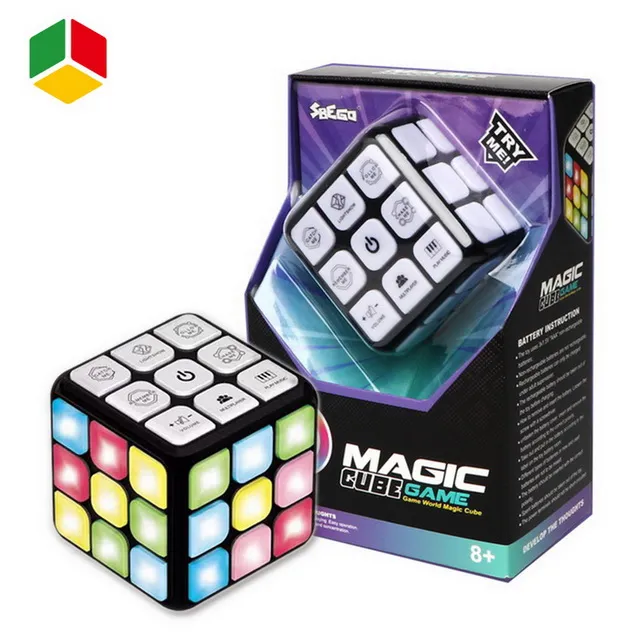 QS Amazon Hot Sale Product Flashing Stem Toy Music Puzzle Handle Game Cube Memory Brain Training Promotion Gift Plastic Magic Puzzle Cube Toys for Kids