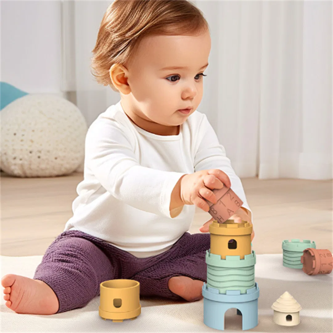 Infant Educational Silicone Stacking Toy with Color Recognition and Number Blocks Set