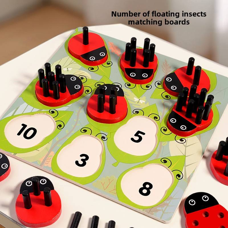 Zhiqu Wooden Puzzle Early Education Parent-Child Interactive Game Fine Motor Balance Training Ladybug Quantity Educational Toys