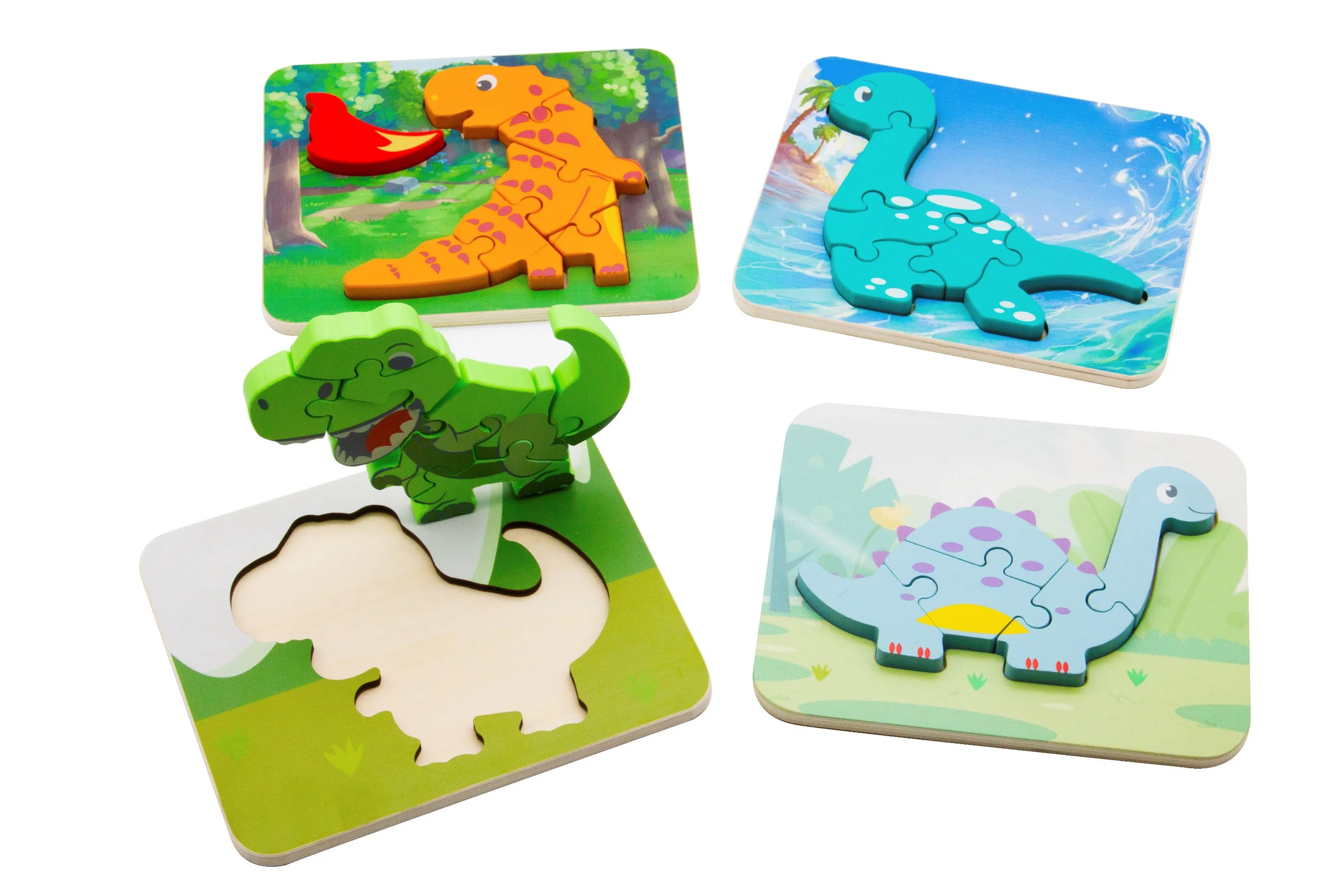 Wooden Montessori Educational Intellectual Wholesale Baby Kids Children DIY Toys 3D Dinosaur Puzzle Toy