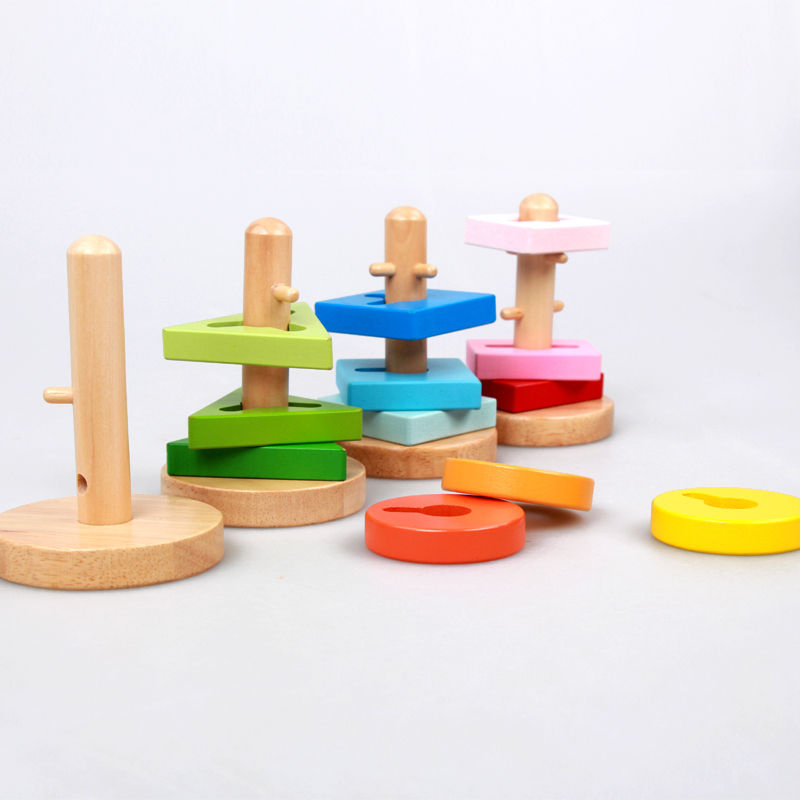 Educational Sorting Ring Blocks Wooden Shape Sorter Puzzle Wooden Toys