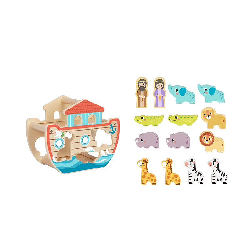 Educational Wooden Noah's Ark Animal Shape Sorter Toy for Kids