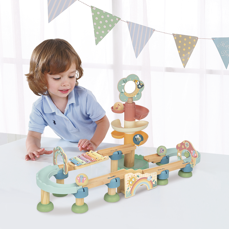 Track Ball Game Double Helix Racing Exercise Hands-on Assembly Ability Personal Interactive Educational Wooden Toy