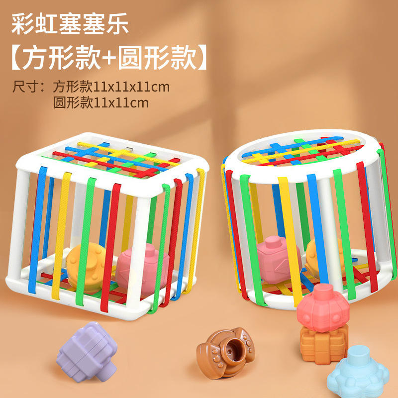 Baby Shape Sorter Toy - Montessori Sensory Stacking Rings with 6 Textured Blocks Early Learning Developmental Toy for Infants 6-12 Months, Safe Soft Plastic T