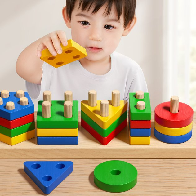 Montessori Toys for Toddlers 1-3 Years Old, Wooden Shape Sorter Learning Puzzle for 2-4 Year Old Kids, Birthday Gifts for Boys &amp; Girls