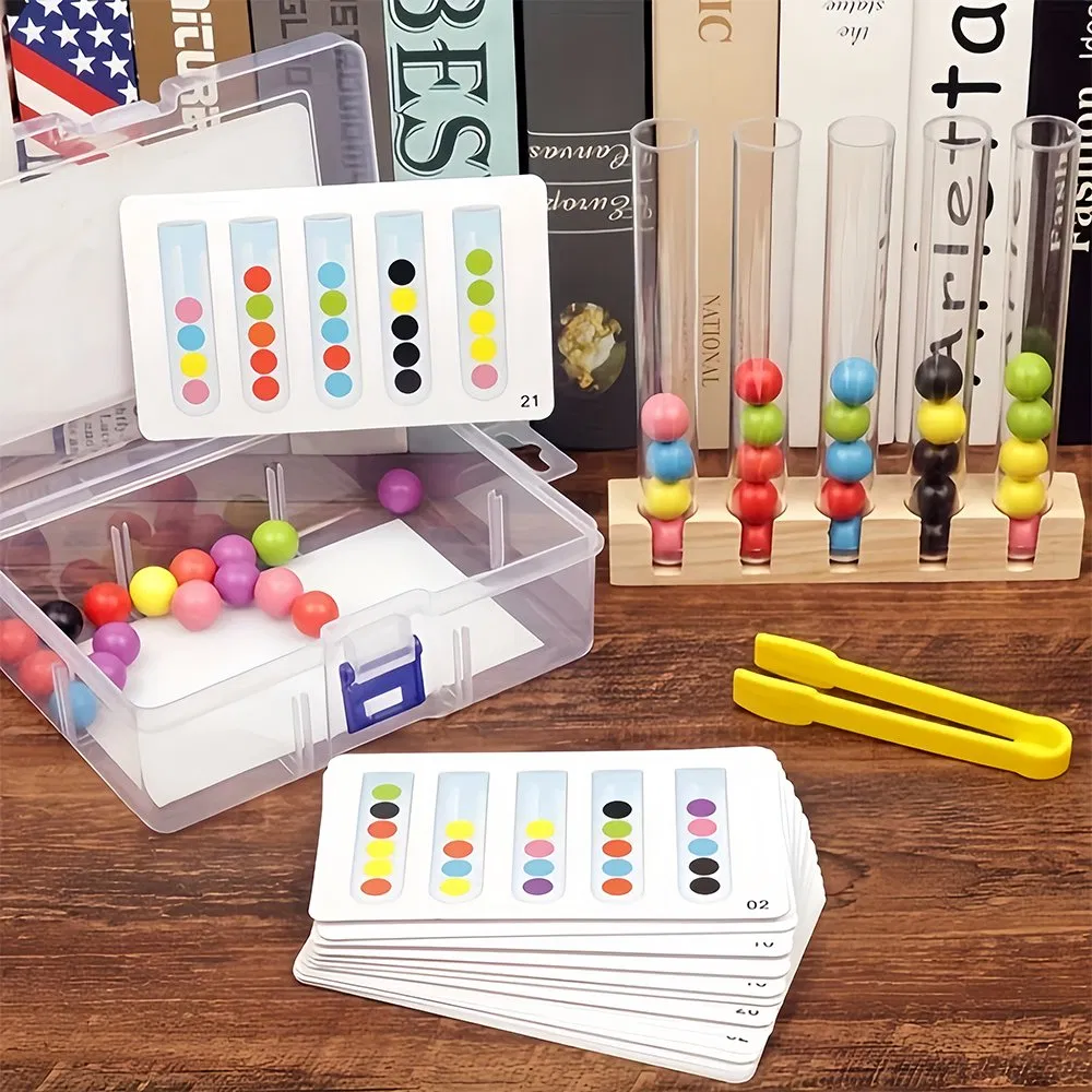 Wooden Montessori Educational Puzzle Tube Bead Color Cognition Hand-Eye Coordination Kids Children Baby DIY Wholesale Toys