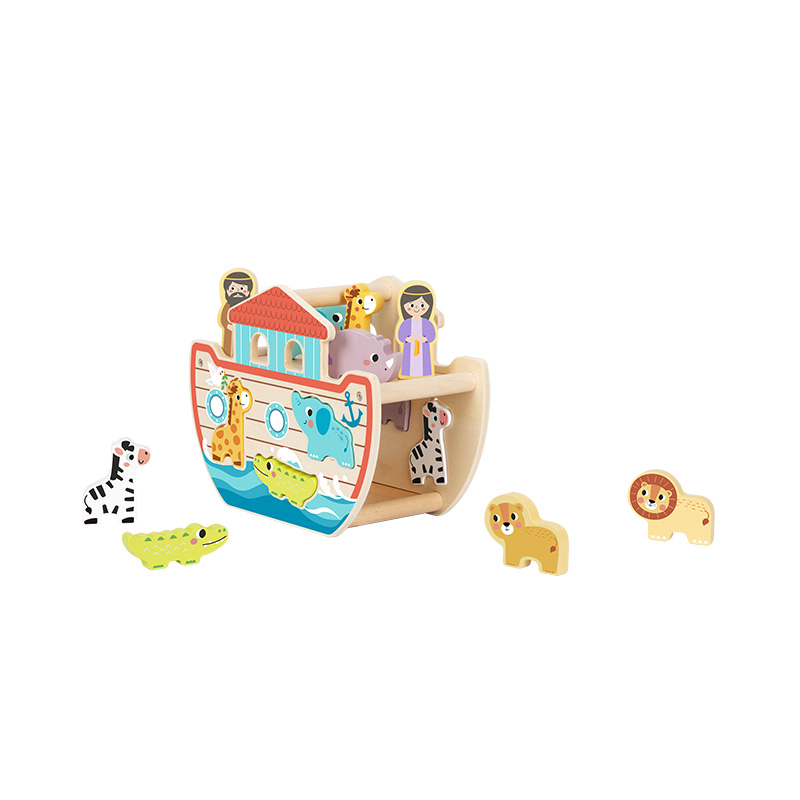 Educational Wooden Noah's Ark Animal Shape Sorter Toy for Kids