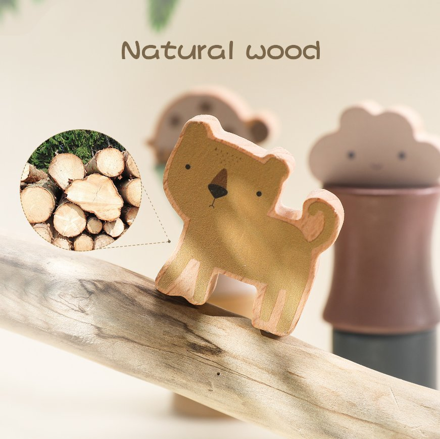 Funny Zoo Stack Smooth Wood Blocks Kids Focus Hand-Eye Coordination Wooden Toys