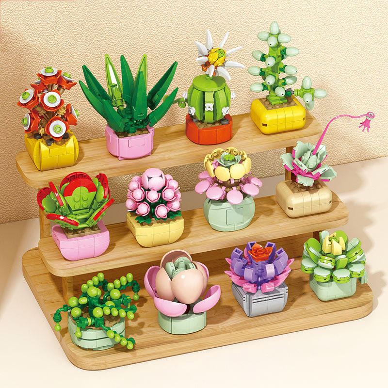 Xinbo Hot New Pearl Rose Tulip Succulent Potted Plant Flower Building Block Sets Educational DIY Idea Gift Kids Adults Made ABS